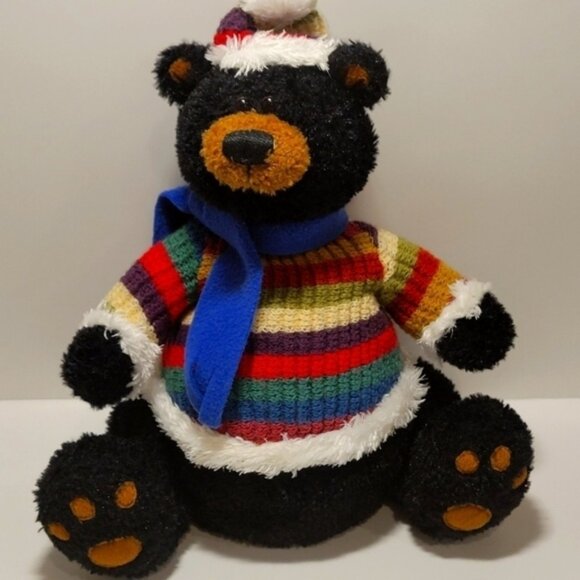 Gund 10" Bennington Black Teddy Bear Rainbow Sweater Collectable - Picture 1 of 5